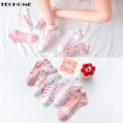 5 Pairs/set Women Cotton Boat Socks Female Casual Boat 3D Pack Cartoon Harajuku Cat Cute Invisiable Funny Girl Ankle Socks Men