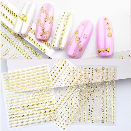 New 1 Sheet Metallic Embossing 3D Gold Nail Art Stickers Self-adhesive Mixed Flowers Decals Wraps For DIY Nail Tips Decorations