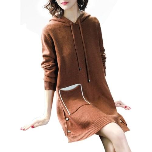 2019 winter new Loose Hooded Long Sweater womens fashion Knitted Thick Pullovers Tops Casual Long sleeve Sweater women