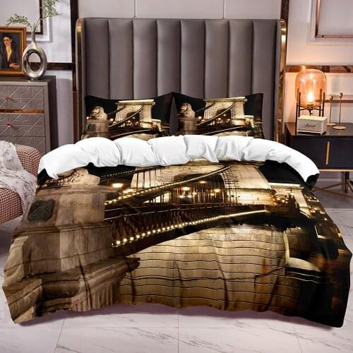 3D Brige Build Pattern Comforter Cover with Evening Brige Print Bedding Duvet Cover Zipper Closure Bedroom Decor