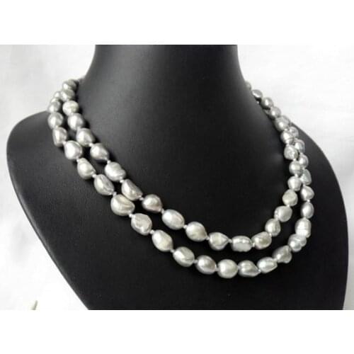 Unique Pearls jewellery Store 2rows 8-9mm Gray Color Genuine Freshwater Pearl Necklace Charming Women Party Gift Jewelry