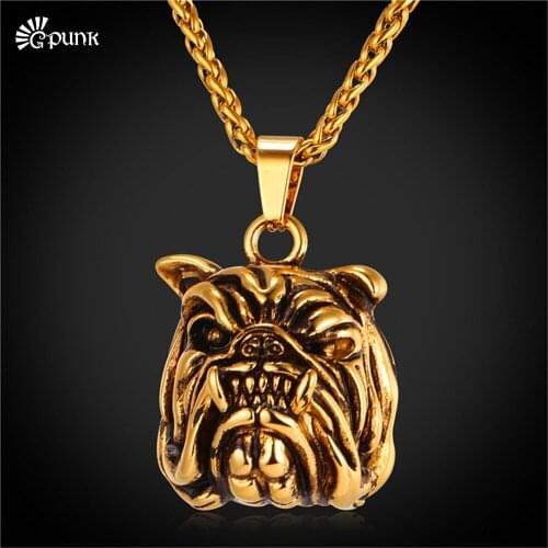 American Pit Bull Terrier dog necklace with stainless steel chain 2017 gold color antique men jewelry P2416G