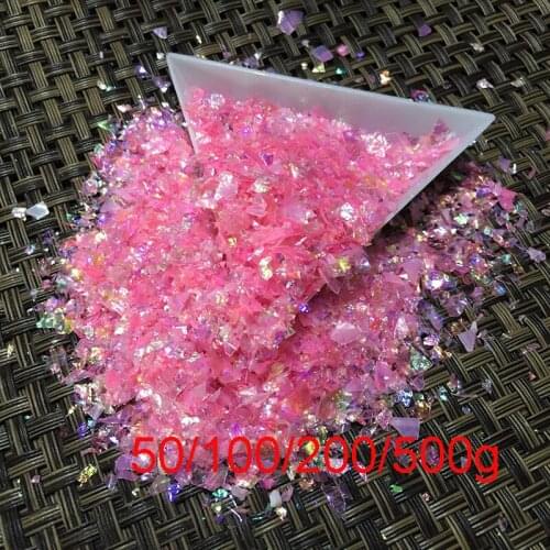 50/100/200/500g PP bag Irregular of Nail Art Light Pink Ice Mylar Foil Shell glitter power Manicure decoration tools ML-04