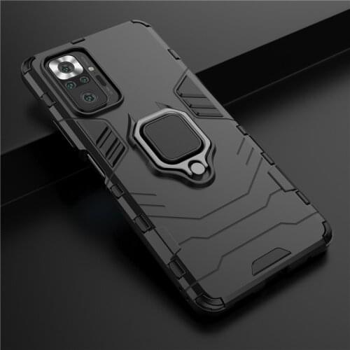 Magnetic Metal Ring Stand Armor Shockproof Case For Xiaomi Redmi Note 10 Pro Max Soft TPU Bumper Hard PC Protective Back Cover