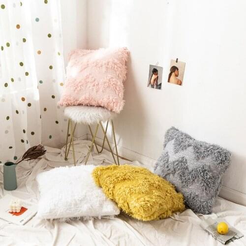 Fluffy Pillow Wool Cushions Fur Cushion Cover Ins Sofa Long Plush Bed Pillows Christmas Decorations Christmas Room Throw Pillow