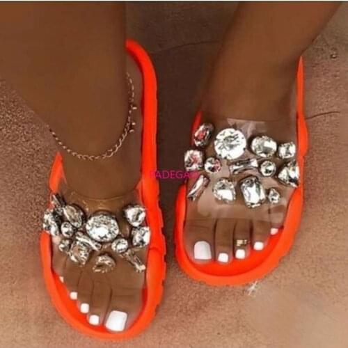 Large Size Rhinestone Thick Bottom Non-slip Beach Sandals Spring/summer Women 2020 Soft Bottom Rhinestone Transparent Slippers
