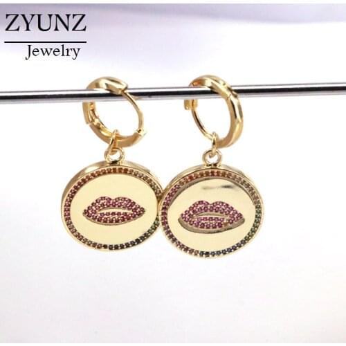 3 Pairs, Fuchsia Lips Dangle Earrings For Women Wedding Cubic Zirconia CZ Crystal Sparkling Party Earring