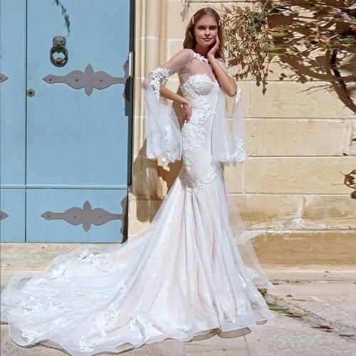 Custom Made Mermaid Wedding Dress Robe De Mariee Sirene Half Sleeve Appliques Lace Trumpet Bridal Gowns Ali China