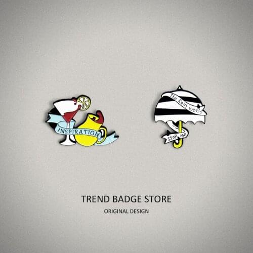 Weather - Resistant Striped Umbrella Brooches For Womens Clothing Bag Badge, Delicious Wine Ribbon Flowing Enamel Label Pins