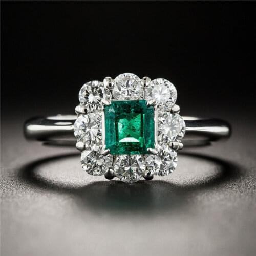 Women Wedding Engagement Square Ring AAA Zirconia Green&Clear Ring Luxury Jewelry Gift