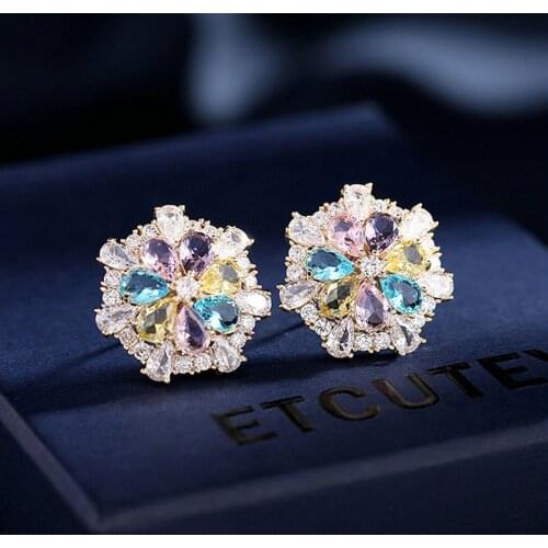 1 Pair Trendy Colorful CZ Snlowflake Stud Earrings Luxury Elegant Earrings For Woman Party Accessories