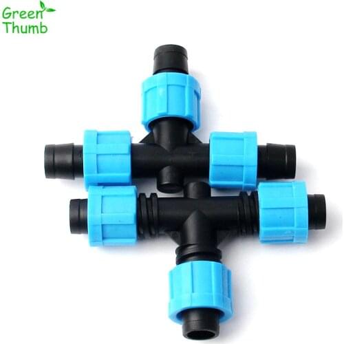 25pcs PE Blue 3 Ways Thread Lock Connector 16 mm Outer Diameter Tee Elbow Connector For Garden Irrigation Watering