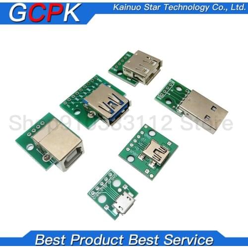 5pcs Micro Mini USB USB A Male USB 2.0 3.0 A Female USB B Connector Interface to 2.54mm DIP PCB Converter Adapter Breakout Board