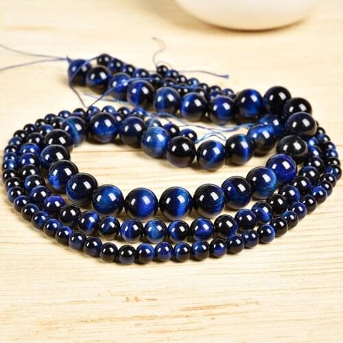 A++ High-quality Natural Stone Beads Blue Tiger Eye Round Beads For Jewelry Making 15inch Pick Size 4-14mm Making Bracelet E10