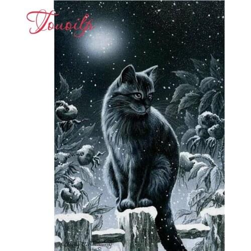 DIY Diamond Embroidery animal black cat pattern 5D Diamond Painting Cross Stitch night Diamond Mosaic picture Home Decoration