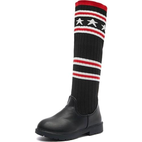 Girls Boots Rubber Patch New Air Mesh Boots Fashion Shoes Waterproof boots with thick soles Princess Knitted High Boots 26-37