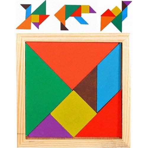 1 PCS Kids Wooden Tangram 7 Piece Jigsaw Puzzle Colorful Square Game Brain Training Intelligent Educational Toys for Children