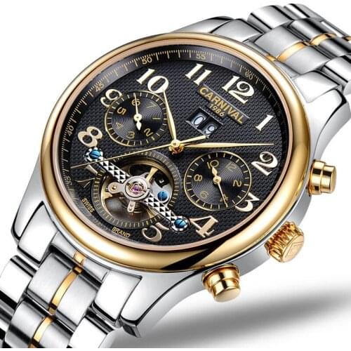 CARNIVAL mens/mens watches top brand luxury automatic/mechanical/luxury watch men sport wristwatch mens reloj hombre tourbillon