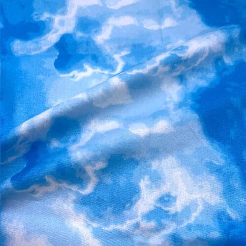 Beautiful 110cm Width 100% Cotton Fabric Digital Printing DIY Sewing Children Clothing Dress Blue Sky White Clouds Printed