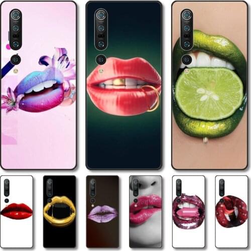 Colorful lips Phone Case For Xiaomi MI 11 10 9 5g Lite Ultra Pro Note S Black Shell Cover