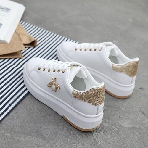 White Shoes Women Sneakers Platform zapatos de mujer Fashion Rhinestone chaussures femme bee Lady footware Patchwork