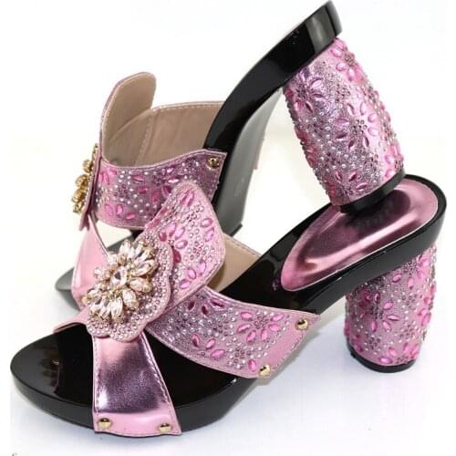 Hot sale pink women pumps with crystal decoration flower style african shoes for dress CR2113,heel 9.5CM