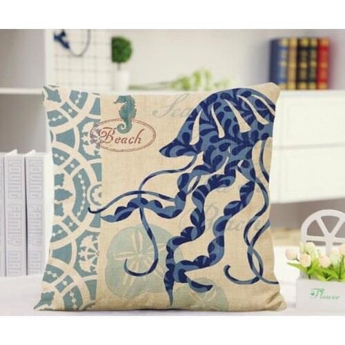 Marine style linen pillow cases Hna octopus tortoise sailor household sofa cushion for leaning on pillow without the core