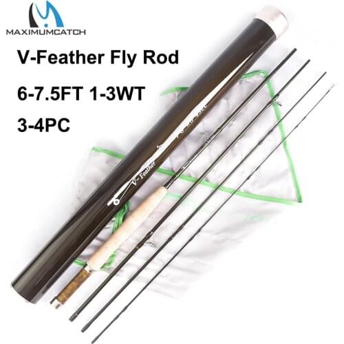 Maximumcatch V-Feather 6ft/6ft6/7ft6 1/2/3wt Light Weight Fly Fishing Rod SK Carbon Fiber 3/4pcs Fly Rod With Carbon Tube