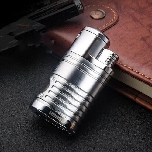 New Plating Metal 4 Nozzles Pipe Cigar Lighter Jet Torch Turbo Windproof Spray Gun Lighter Butane Gas Inflatable Gadgets For Men