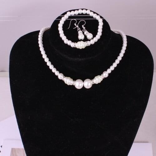 Fashion Pearl Full Rhinestone Ball Necklace Earring Bracelets Crystal Beads pendant Vintage Simulated Pearl Jewelry set
