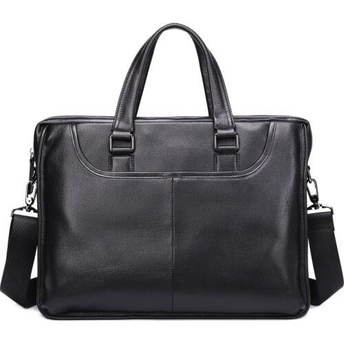 Mens Laptop Black File Briefcase Genuine Leather Vintage Business Brand Designer Casual Travel Hand Briefcases Bags Male
