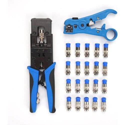 Tool kit adjustable BNC/RCA/F Coax Compression Connector Crimping Tool Wire Cutter for RG58 RG59 RG6 Waterproof Connectors