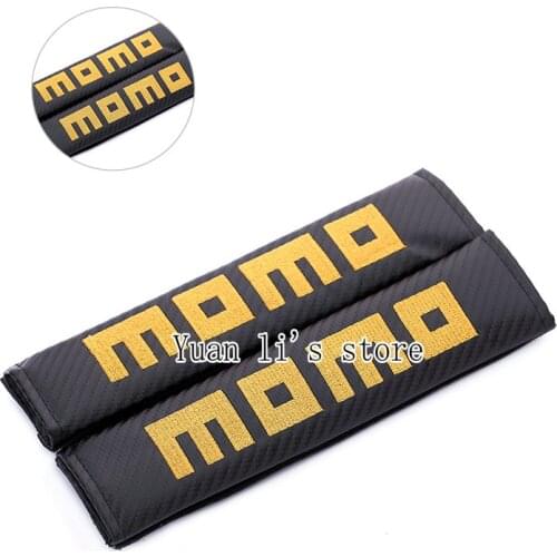 1 Pairs Car Carbon Fiber Texture Seat Belts Cover Shoulder Pads For Momo Car Accessories