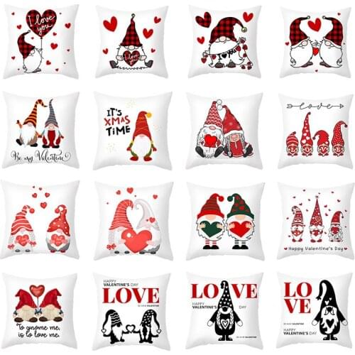 Valentines Day Pillowcase Love Heart Santa Claus Printed Peachskin Pillow Cover For Bedroom Sofa Christmas Decora 45*45cm 1pc