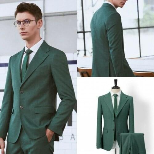 2020 Latest Design Green Mens Suits Wedding Tuxedo Business Groom Custom Made Slim Fit Men Suits 2 Pieces (Jacket+Pant+Tie)