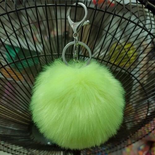 New Big Silver Lobster Clasp Fluffy Bunny Pompon Keychain 10 cm Faux Fox Fur Puff Ball Keyring Cute Bag Charms DIY Parts Pendant