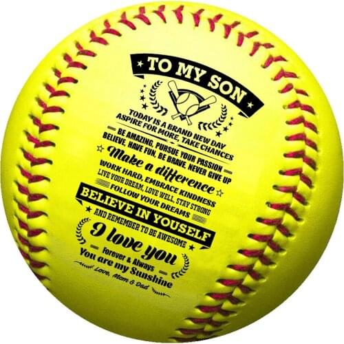Dad And Mom To My Son, Remember How Much You Are Loved with a meaningful message printed on the ball softballgift