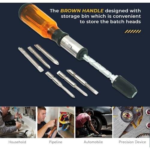 Push Pull Semi-automatic Screwdriver Ratchet Screwdriver Set 6 in 1 Screwdriver Bit Sleeve Driver Bit-Holder Socket Screw Driver
