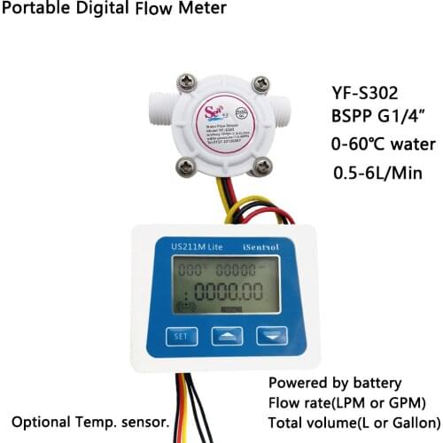 US208MR Flow Totalizer+USN-HS21TA 1-30L/min 1/2" Flow Rate Display Frequency Counter Hall water Flow Sensor