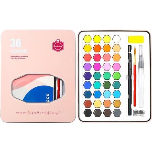 36 Colors Watercolor Pigment Portable Water Color Paint Set Iron Box Student Hand-painted Painting Pigment Art Supplies
