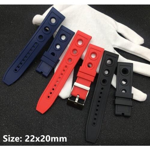 Luxury Brand Quality nature Rubber Watch Strap band 22mm black red Watchband Bracelet For navitimer/avenger/Breitling bird belt