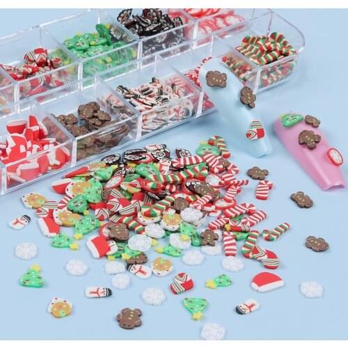 Christmas Series New Year Resin Nail Flake Snowman Gingerbread Man Polymer Clay Slices For Winter Nail Art Decorations RK140097