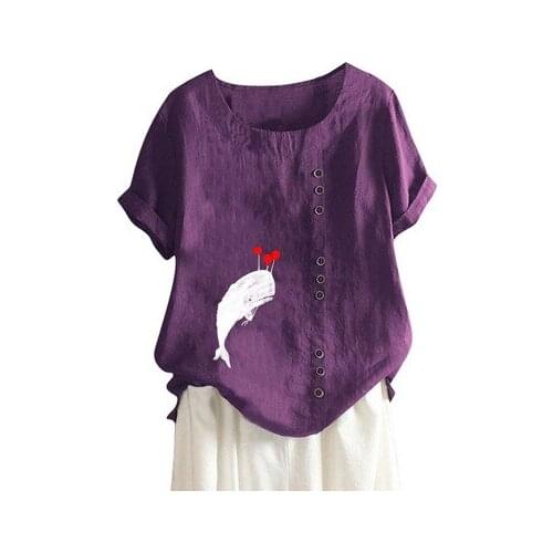 O-neck Plus Size 5XL Pullover Cotton Linen Harajuku Pink Shirt Solid Color Printed T-shirt Casual Loose Short Sleeves Summer Top