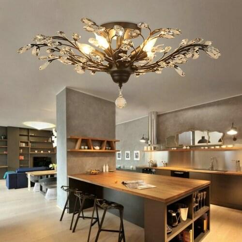 Modern Lustre Clear Glass Led Ceiling Lights Black Fixtures Crystal Iron Ceiling Lamp for Living Room Bedroom Kitchen Home Light