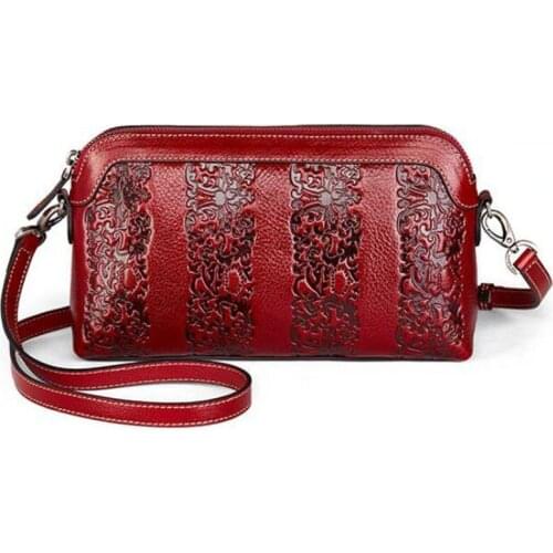 Embossed Messenger Shoulder Shell Bags Cross Body Purse Natural Skin Chinese Style Luxury Fashion Genuine Leather Women Bag