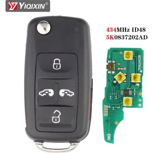 YIQIXIN 5 Buttons Flip Remote Car Key Control ASK 434MHz ID48 Chip For VW Volkswagen Sharan Multivan T5 Caravelle 5K0837202AD