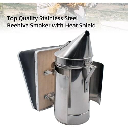 Top Quality Stainless Steel Bee Smoker with Heat Shield Beekeeping Equipment Beekeeper Tools Beehive Smoker to Calm Honey Bees