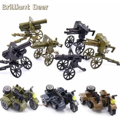WW2 German Japanese US Motorcycle Artillery Building Blocks Military Accessories Army Figure Soldiers Gun Bricks MOC Parts Toys