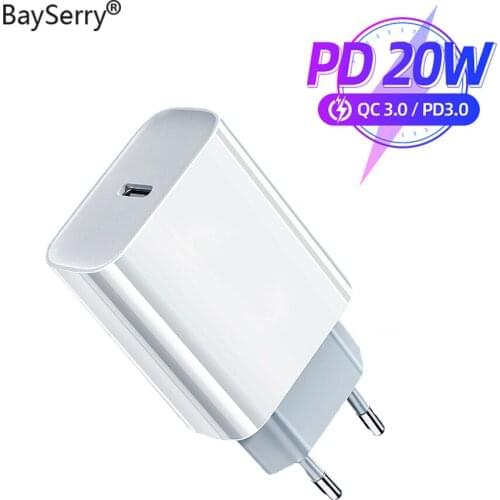 BaySerry USB Charger 18W PD Fast Charge USB Type C PD3.0 Charger for iPhone X XS XR Portable Phone Charger for Huawei Samsung S9