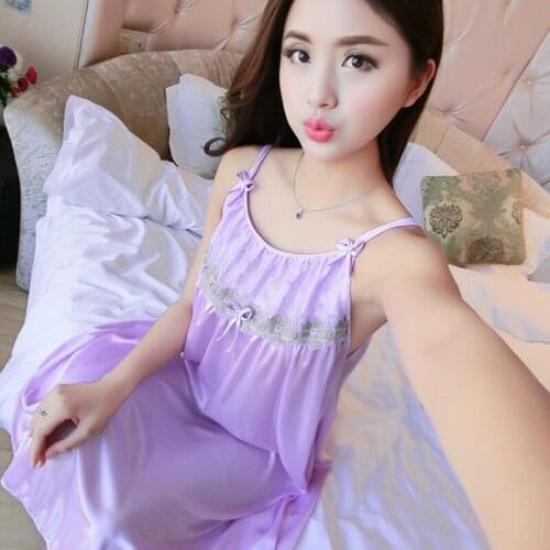 Womens Sexy Sleepwear Female Ice Silk Satin Sleepwear Ladies Nighty Sexy Night Dress Ruffle Night Shirts